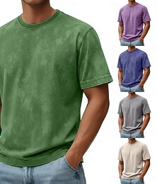 abordables -Hombre Camiseta Camisa 100% algodón con lavado ácido Camiseta superior Manga Corta Cuello Barco Verano Primavera Otoño Plano Retro Antiguo Casual Estilo retro Prenda teñida Afligido Casual Azul