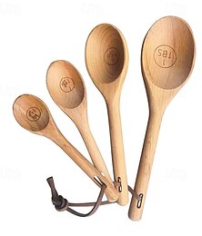 preiswerte -4-teiliges Messlöffel- und Messlöffel-Set, Retro-Messlöffel inklusive 1/4 TL, 1/2 TL, 1 TL &1 EL, hölzerne Messlöffel für trockene Zutaten, Kaffeepulver
