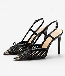 economico -Décolleté nere da donna con tacco alto e cinturino posteriore – punta affusolata, design intrecciato con fiocco decorativo, eleganti da sera &scarpe da festa da donna