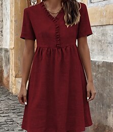 abordables -Mujer Mini vestido Vestido de una línea Vestido de verano Casual Diario Ajuste regular Plano Manga Corta Escote en Pico Negro Rojo Azul Real Verano Primavera