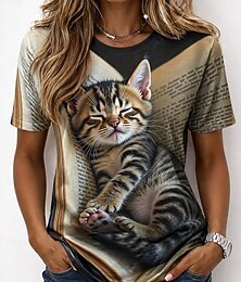 economico -Per donna Maglietta Stampato Grafico Animale Vintage Elegante Classico Manica Corta Girocollo Top Regolari Casuale Quotidiano Weekend Bianco Grigio chiaro Grigio Estate Primavera Autunno