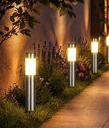 preiswerte -2 stücke weg lichter solar outdoor garten lichter edelstahl wasserdicht led rasen licht villa hinterhof straßenbeleuchtung hof landschaft dekoration lampe