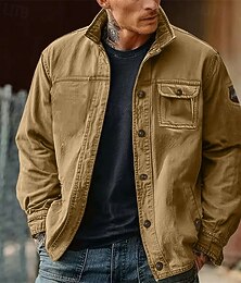 preiswerte -Herren Leichte Jacke Cargo-Jacke Freizeitjacke Täglich Urlaub tragbar Tasche Frühling Herbst Einfach Mode Klassisch Revers Regulär Marineblau Khaki Armeegrün Jacken