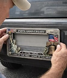 preiswerte -Gedenk-Kennzeichenhalter zum 250. Jahrestag, 2D-flaches Metall, patriotisches USA-Design, passend für Standard-US-Kennzeichen, Freiheitsglocke &Freiheitsstatue, wetterfest