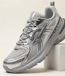 economico -Scarpe da ginnastica sportive da uomo grigie, leggere, traspiranti, in mesh, con lacci, ideali per corsa, camminata e attività fisica quotidiana. Calzature ammortizzate per jogging, allenamento in palestra, viaggi e tempo libero.