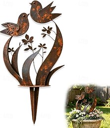 abordables -oiseau  &Tuteur de jardin en métal à motif floral sauvage, ornement rustique fait main en métal représentant des oiseaux et des fleurs, tuteur décoratif pour plantes d'extérieur, idéal pour les