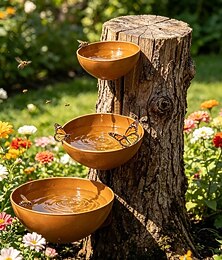 abordables -Ensemble de 3 mangeoires suspendues pour insectes et oiseaux, abreuvoir rustique à 3 niveaux en fer, décoration cascade pour jardin extérieur, station d'abreuvement suspendue pour moineaux, abeilles