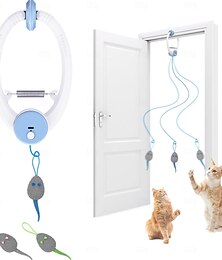 abordables -Jouet interactif pour chats d'intérieur, jouet intelligent rechargeable USB à suspendre à la porte et à rétracter automatiquement, jouet électronique à plumes et à ficelle avec 3 souris blanches à