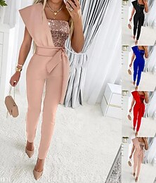 abordables -Femmes Combishort Élégant Sans manches Quotidien Bal de promo Coupe régulière Argent Noir Rose Claire Été