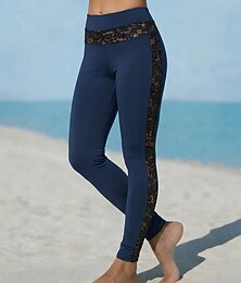 abordables -Femmes Leggings Vacances Basique Longueur complète Taille haute Dentelle Haute Élasticité Occasionnel Extérieur Salle de sport Noir Vin Marron Bleu foncé Printemps Coupe Slim