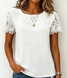 preiswerte -Damen Hemd Bluse Spitzentops Spitze Einfach Stilvoll Klassisch Modern Kurzarm Rundhalsausschnitt Normale Oberteile Täglich Ferien Ausgehen Blau Schwarz Weiß Rosa Rote Sommer Frühling