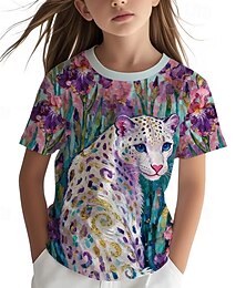 billiga -Flickor 3D Grafisk Leopard T-shirt Kortärmad 3D-tryck Sommar Vår Sport Mode Streetwear Barn 5-12 år Rund hals Ledigt Dagligen Utomhus Normal