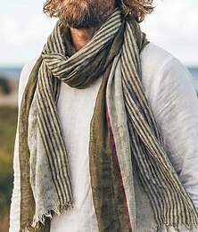 preiswerte -Herren-Schal im Boho-Stil aus gestreifter Baumwoll-Leinen-Mischung mit Quasten, leicht und atmungsaktiv, ideal für den Strandurlaub &lässiges Accessoire für den Alltag