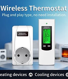 abordables -Prise thermostatique sans fil avec télécommande, contrôleur de température programmable à brancher pour radiateur d'appoint, ventilateur, serre, thermostat numérique à affichage LCD, aucune