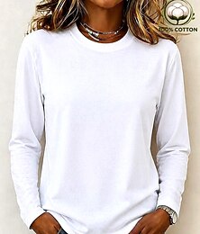 economico -Per donna 100% cotone Tinta unica Classico Casual Manica Lunga Girocollo Top Regolari Casuale Quotidiano Blu Nero Bianco Rosa Grigio chiaro Primavera, Autunno, Inverno, Estate