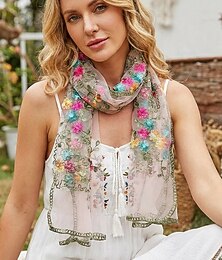 abordables -Écharpe bohème brodée de fleurs pour femme - châle léger et respirant en polyester multicolore, cadeau idéal pour la fête des mères, les vacances à la plage ou au quotidien. &protection solaire