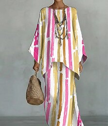 economico -Per donna Camicia Set di biancheria in cotone Set di Pantaloni Manica Lunga Manica a Campana Girocollo Grafico Geometrico Astratto Stampato Vacanza Moda Streetwear Casuale Quotidiano All'aperto