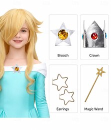 abordables -Perruque blonde de princesse pour costume de cosplay de fille, perruque longue et ondulée