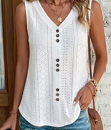preiswerte -Damen Bluse T-Shirt Ausgehöhlt Einfach Stilvoll Modern Ärmellos V Ausschnitt Normale Oberteile Lässig Täglich Sommer Weiß Rosa Sommer Frühling