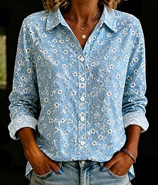 abordables -Femmes Chemise Boutons Imprimé Fleuri Graphique Élégant ancien Quotidien manche longue Col de chemise Hauts Réguliers Occasionnel Quotidien Travail Bleu Rose Claire Rouge Violet Vert Été Printemps