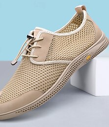 abordables -Zapatillas deportivas casuales de malla transpirable color beige para hombre, con cordones, ligeras, para caminar, estilo deportivo y cómodo, ideales para viajes, uso diario, paseos al aire libre y ocio de fin de semana.