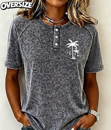 お買い得  -女性用 Tシャツ ヘンリーシャツ ラグランTシャツ ボタン フラワー グラフィック ヴィンテージ ファッション スタイリッシュ 半袖 ヘンリー レギュラートップス カジュアル 日常 ブルー パープル ダックグレー 夏 春
