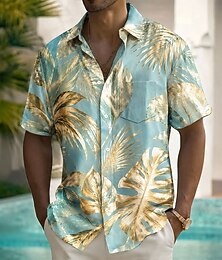 abordables -Homme Feuille de palmier Cocotier Plantes Tropicales Chemises hawaïennes Chemises tropicales Chemise Aloha Manche Courte Resort Vacances à la Plage Été Printemps Col Rabattu Impression 3D Une poche