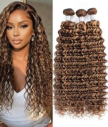 abordables -Lot de 3 extensions de cheveux 18 20 20 pouces mèches p4/27 cheveux humains ondulés profonds