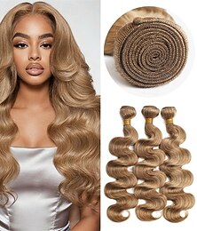 preiswerte -3 Bündel Echthaar-Weave, 27# hellbraunes Haar, 18-20 Zoll, Body Wave, Echthaar-Extensions