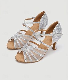 preiswerte -Silberne Damen-Lateintanzschuhe – professionelle Strass-Ballsaalschuhe mit Absatz für Salsa, Tango, Training und Auftritte