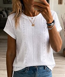 preiswerte -Damen Spitzentops Elegant Bohemien Mode Kurzarm Rundhalsausschnitt Normale Oberteile Lässig Täglich Ausgehen Weiß Sommer Frühling