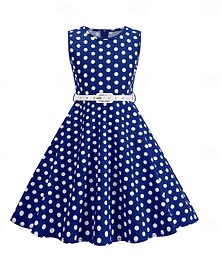 abordables -Années 1950 Rétro Vintage Rockabilly Longueur thé Robe Sans manches Pois Ajusté & Évasé Déguisement Fille Mascarade Fête du thé Décontracté Quotidien Enfant Robe Ceinture Été