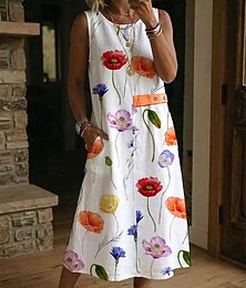 preiswerte -Damen Midikleid Sommerkleid Freizeitkleid A Linie Kleid Elegant Urlaub Stilvoll Strand Ferien Normale Passform Blumen Grafik Ärmellos Rundhalsausschnitt Blau Rosa Orange Grün Sommer Frühling