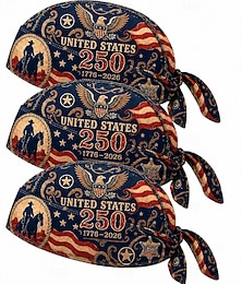 abordables -Lot de 3 chapeaux de pirate cyclistes commémorant le 250e anniversaire des États-Unis, bandanas à l'effigie du drapeau américain, foulards patriotiques pour hommes et femmes, 1776-2026, pour le vélo, la pêche, la course à pied et les sports de plein air.