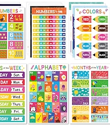 abordables -Kit de démarrage préscolaire : 18 affiches éducatives plastifiées pour les tout-petits, affiches pour la classe, décoration murale pour la maternelle, matériel d'apprentissage préscolaire, alphabet et