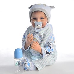 KEIUMI 22 inch Reborn Doll Baby Toddler Toy Reborn Toddler Doll Baby Boy Gift Cute Lovely Parent-Child Interaction Tipped and Sealed Nails Half Silicone and Cloth Body with Clothes and Accessories Lightinthebox