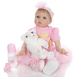 KEIUMI 22 inch Reborn Doll Baby Toddler Toy Reborn Toddler Doll Baby Girl Gift Cute Lovely Parent-Child Interaction Tipped and Sealed Nails Half Silicone and Cloth Body with Clothes and Accessories Lightinthebox