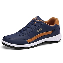 Image of Per uomo Scarpe da ginnastica Scarpe comfort Corsa Scarpe da tennis Footing Informale Esterno Giornaliero PU Con lacci intrecciali Nero / Rosso Bianco Blu scuro Autunno Lightinthebox