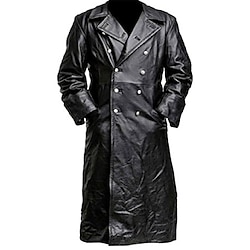 Light in the box mannen jas faux geul lederen stofdoek jas duitse klassieke officier militair uniform zwarte trenchcoat