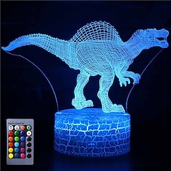 Light in the box 3D dinosaurus nachtlampje illusielamp 16 kleurwissel decorlamp met afstandsbediening voor woonkamer slaapkamer bar beste cadeau speelgoed voor jongens meisjes