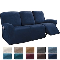 Image of fodera per divano reclinabile componibile 1 set di 8 pezzi fodera per divano in velluto di alta qualità elasticizzata in microfibra fodera per divano per 3 posti cuscino per divano reclinabile Lightinthebox