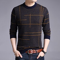 Men's Sweater Wool Sweater Pullover Sweater Jumper Ribbed Knit Knitted Line Crew Neck Keep Warm Mode