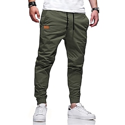 Light in the box Voor heren Cargohosen Cargo-broek Joggingbroeken Jogger Broek Trekkoord Elastische taille Elastisch manchet Effen Buitensporten Hardlopen Katoen Streetwear Training Leger groen Zwart