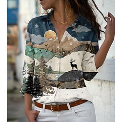 Image of Per donna 3D Blusa Camicia Paesaggi Astratto 3D Pulsante Stampa Colletto Informale Streetwear Top Blu marino / Stampa 3D Lightinthebox