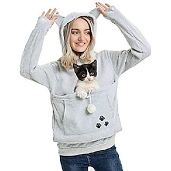 Light in the box dames hoodies grote kangoeroezak, schattige kat oor dragers trui, huisdier kat hond houder knuffel sweatshirt diepblauw