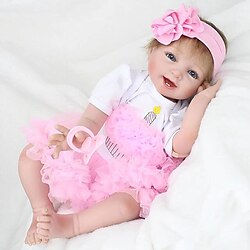 22 inch Reborn Doll Baby Girl Reborn Baby Doll lifelike Hand Made Non Toxic Tipped and Sealed Nails Natural Skin Tone Cloth 3/4 Silicone Limbs and Cotton Filled Body with Clothes and Accessories for Lightinthebox