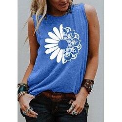 Dames Singlet Grafisch Madeliefje Afdrukken Ronde hals Basic Tops blauw Paars Blozend Roze miniinthe