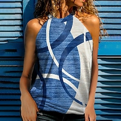 Dames Geometrisch Singlet Hesje Geometrisch Afdrukken Ronde hals Casual Streetwear Tops Klaver blauw
