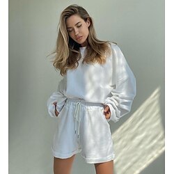 Image of 2021 nuove donne europee e americane abbigliamento a maniche lunghe girocollo top pantaloncini larghi a due pezzi maglione vestito casual moda Lightinthebox