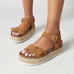 Dames Sandalen Sleehak Open teen minimalisme Dagelijks Nubuck leder Enkelriempje Zomer Effen Kameel 